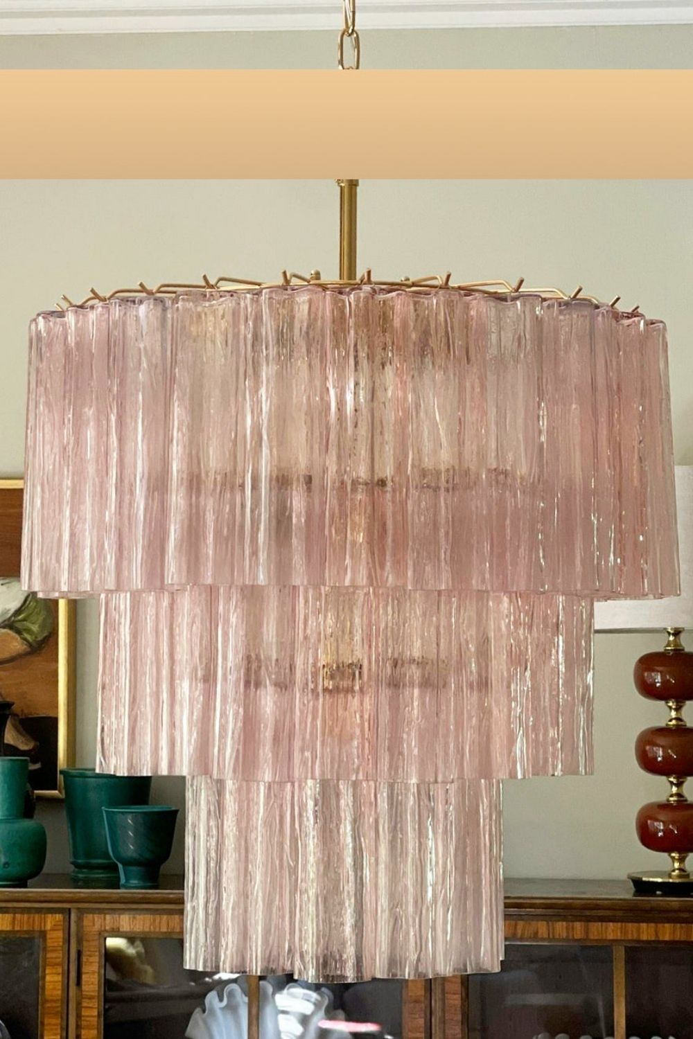 Murano light pink glass tube chandelier