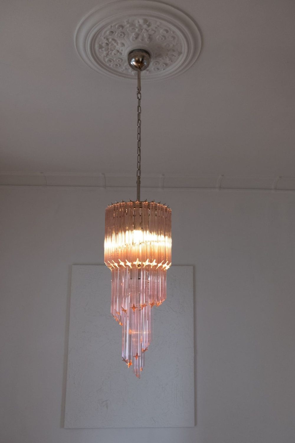 Pink Murano Glass Prism Spiral Chandelier