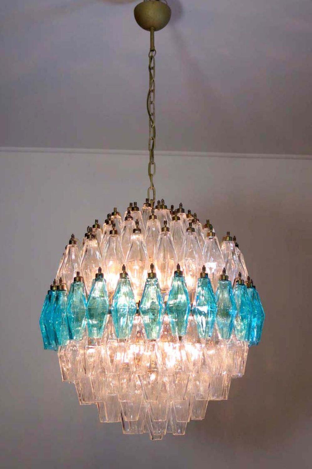 Blue and clear Murano glass spherical chandelier