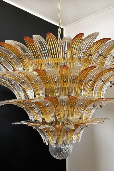 Amber and Clear Murano Glass Palmette Chandelier