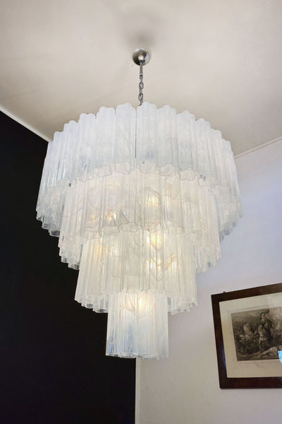 Murano White Glass Tube Chandelier – 78 Pieces