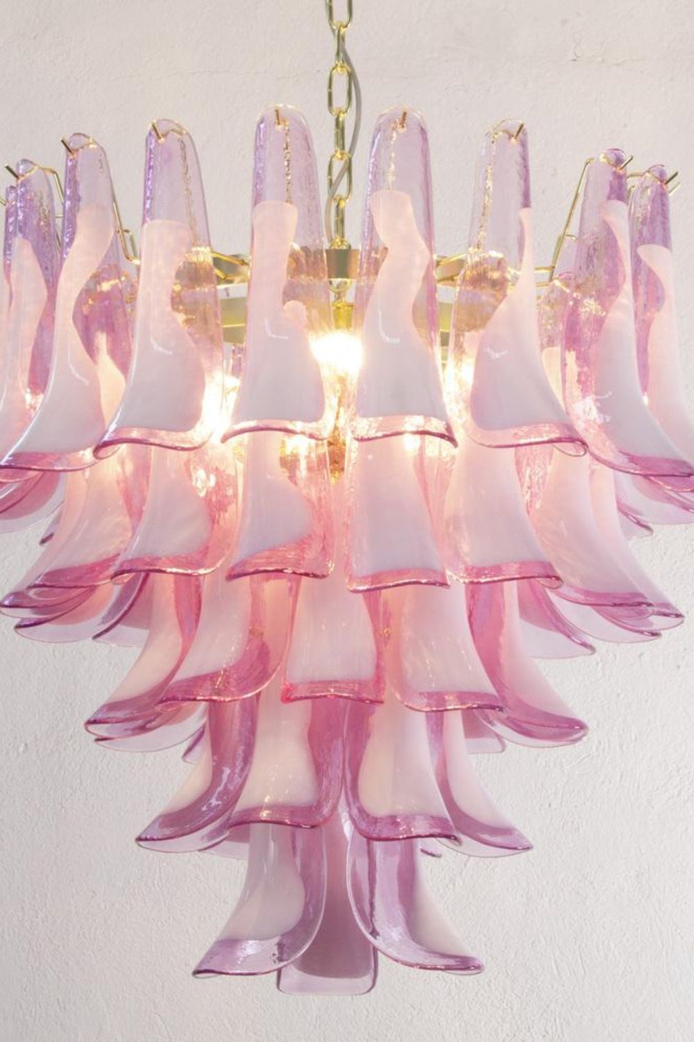 Fuchsia and White Murano Glass Petal Tiered Chandelier