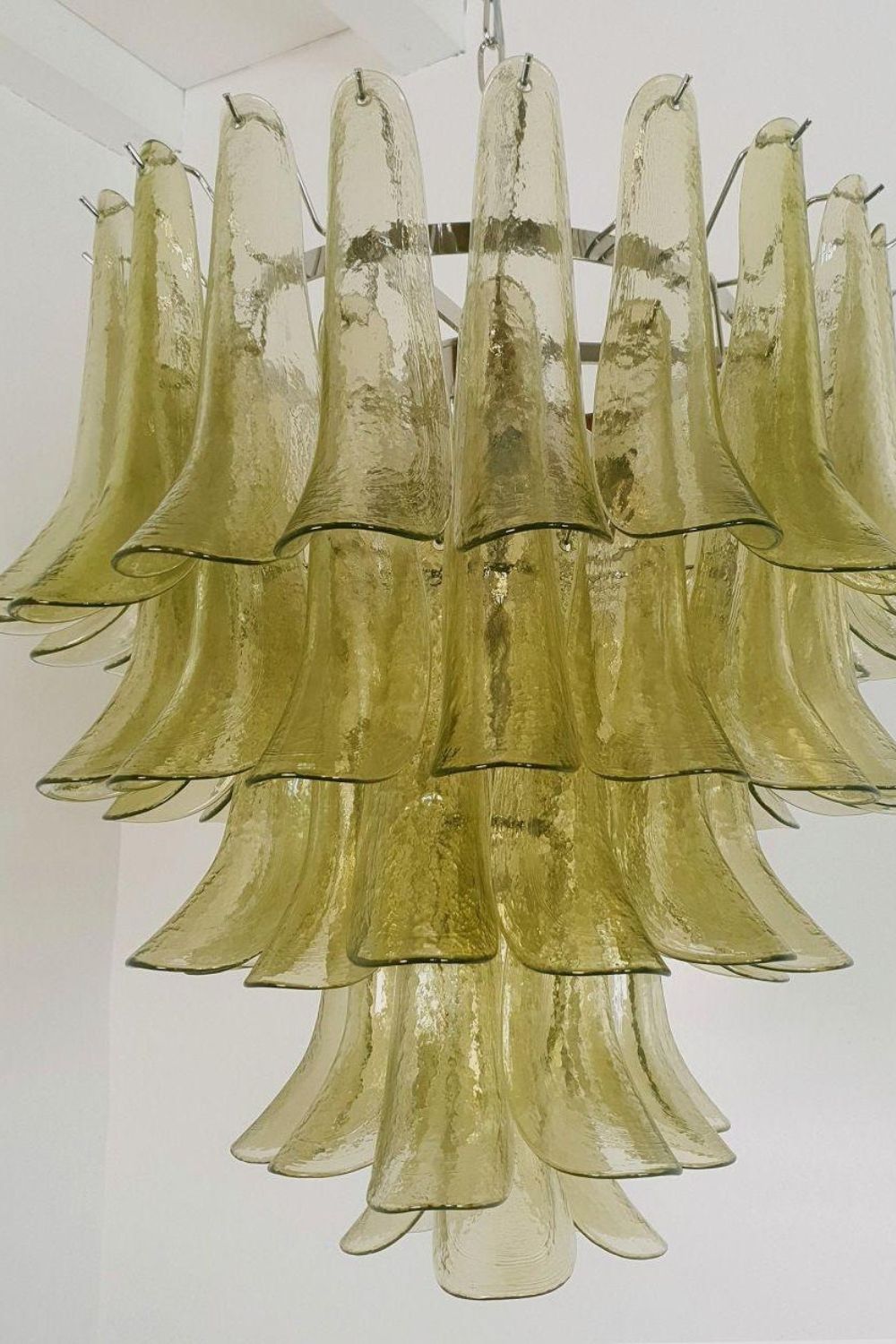 1970s Green Murano Glass Petal Chandelier