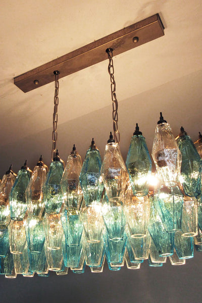 Vintage blue and clear glass Murano Poliedri chandelier