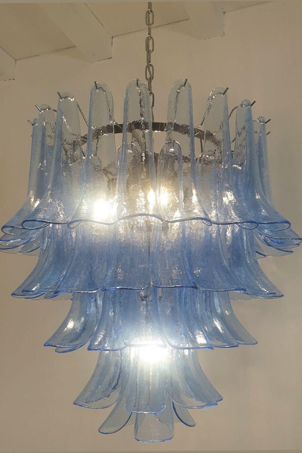 Vintage 1980s Blue Murano Glass Petal Chandelier