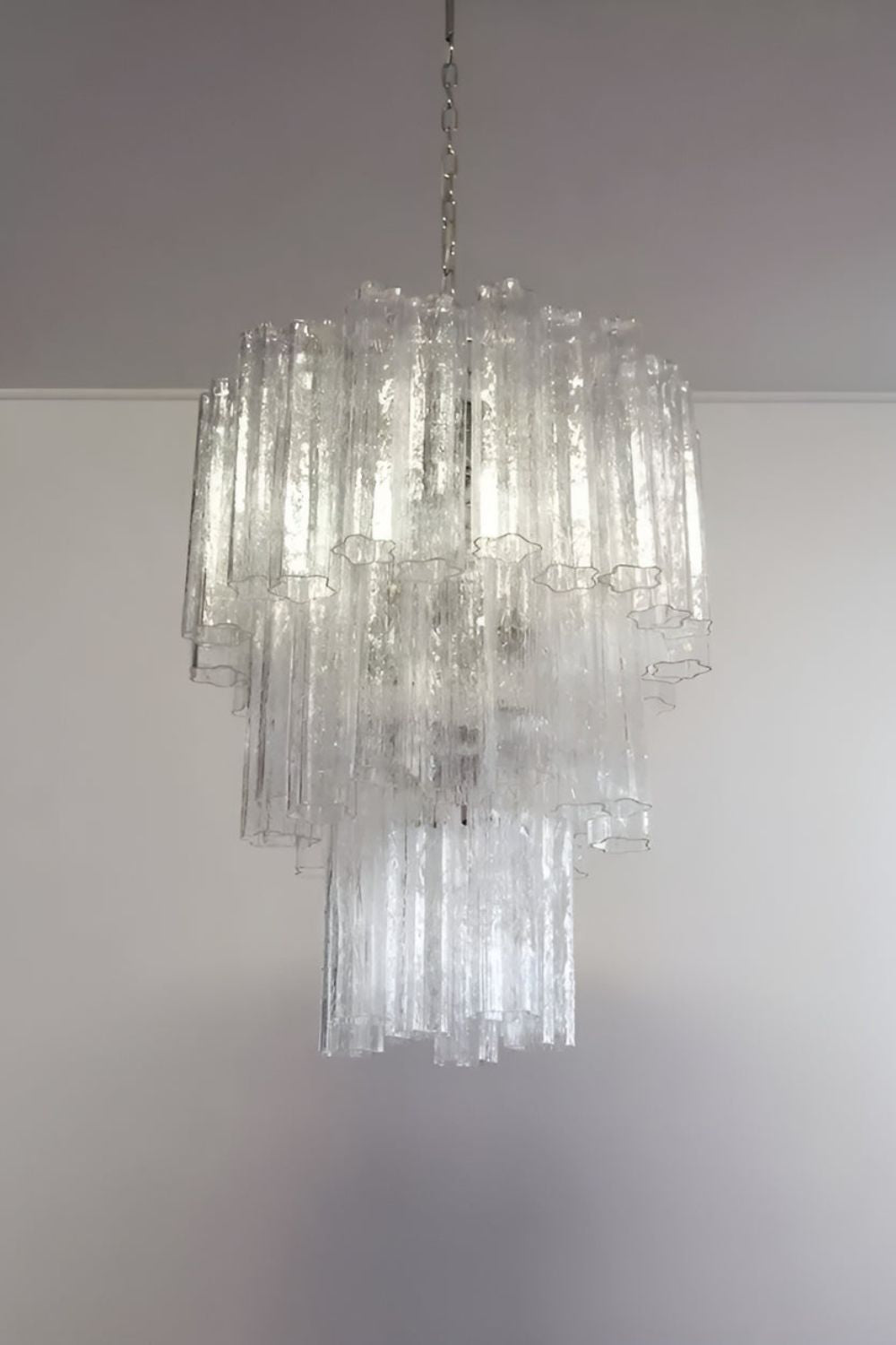 Murano Venetian Clear Glass Tube Chandelier