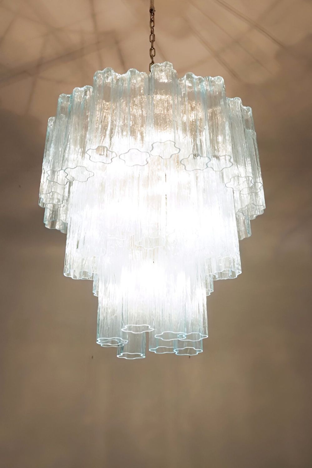 Three-tier Murano Venetian blue glass chandelier