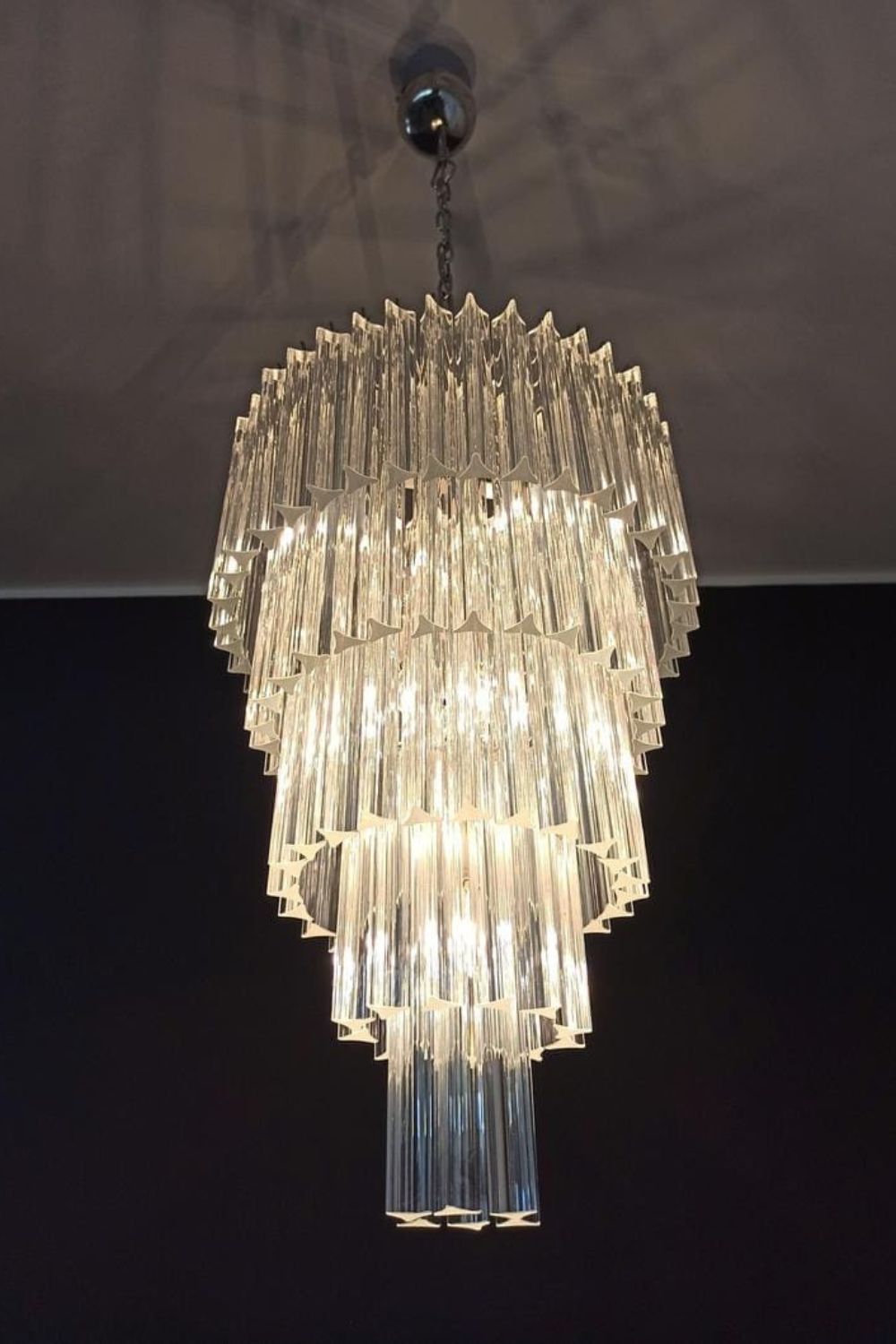 Transparent Murano Glass Prism Tiered Chandelier