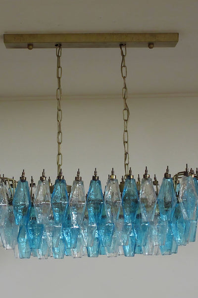 Vintage blue and clear glass Murano Poliedri chandelier