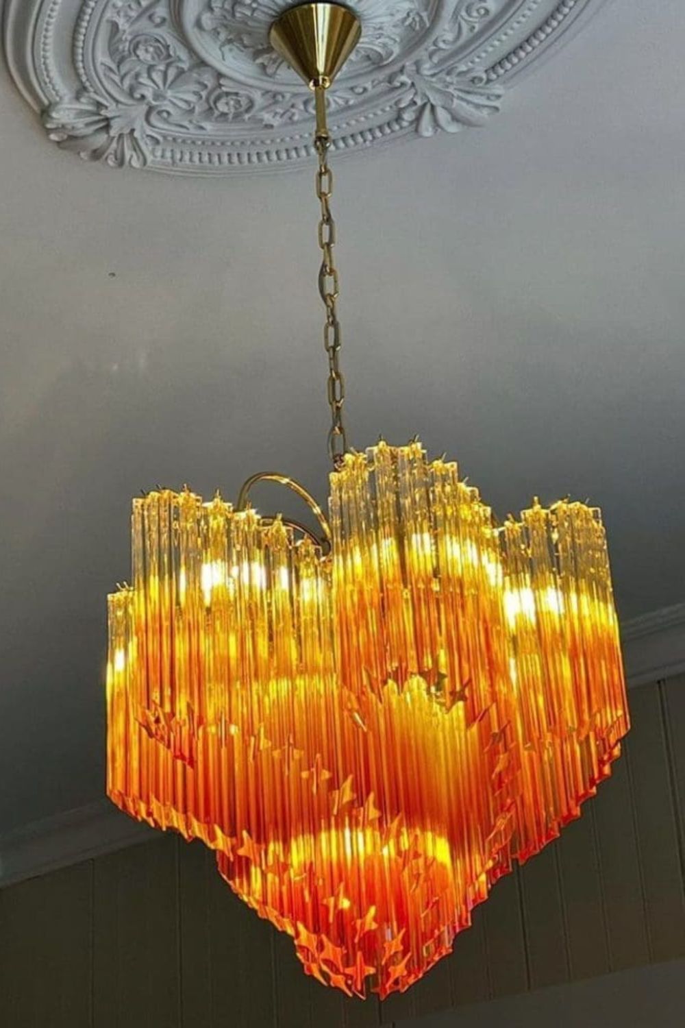 Shaded Amber Murano Crystal Prism Chandelier