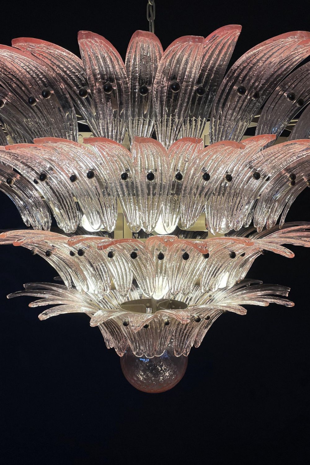 Murano Four-tier pink glass palm leaf chandelier