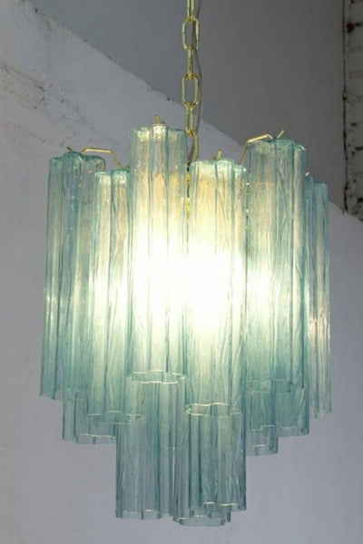 Retro Suspension Lamp with Blue Murano Glass Tubes