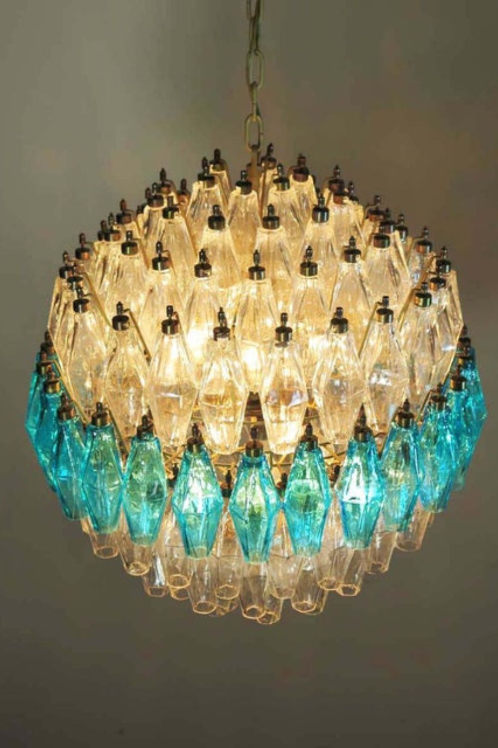 Blue and clear Murano glass spherical chandelier