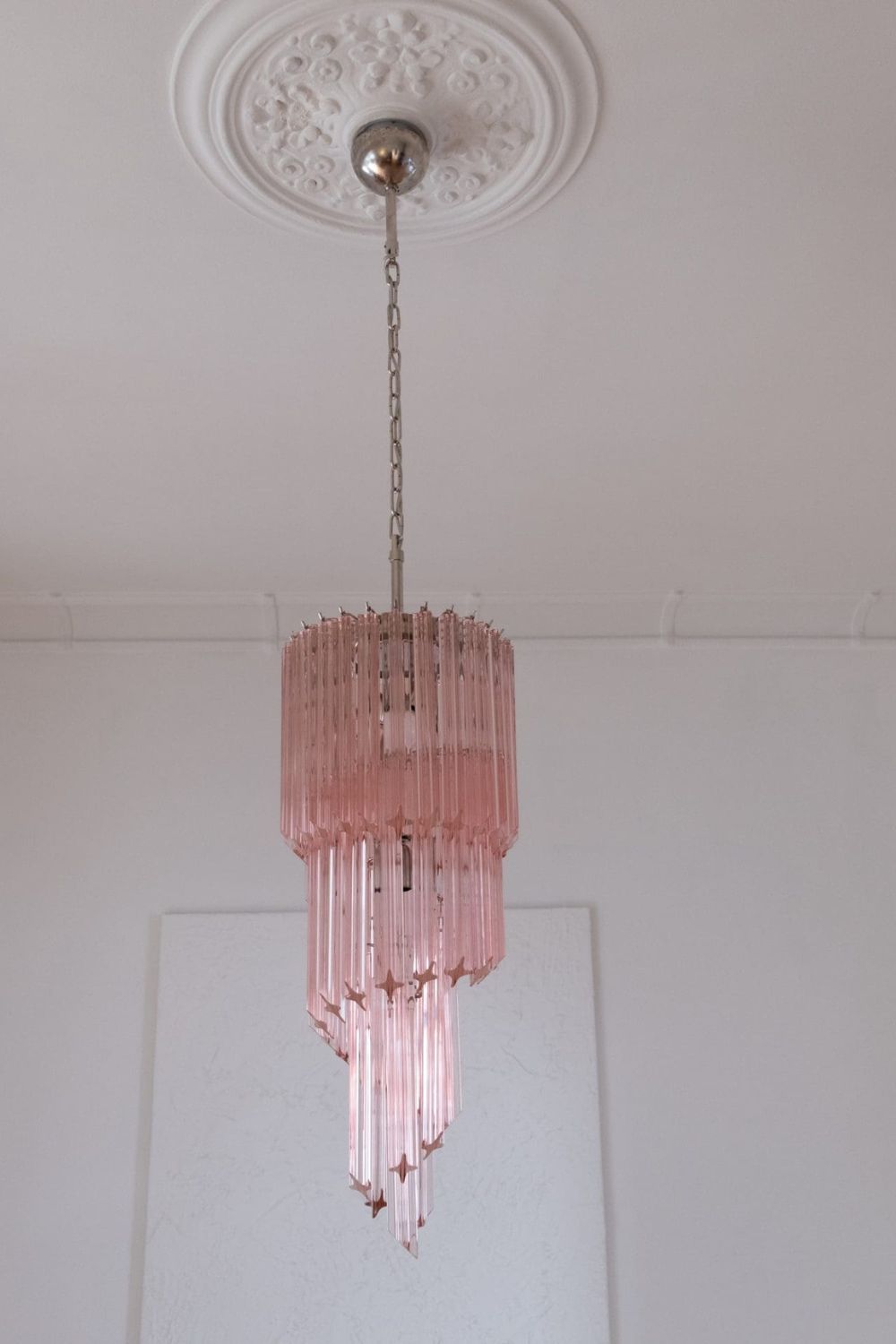 Pink Murano Glass Prism Spiral Chandelier