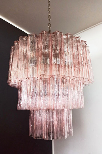 Murano light pink glass tube chandelier