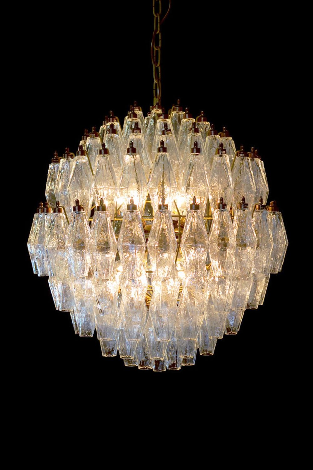 spherical Clear Murano Polyhedron Glass Chandelier