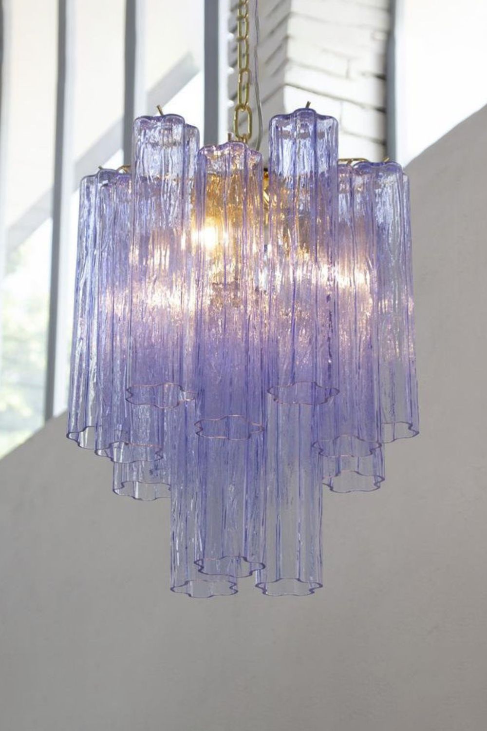 Vintage Murano Blue-Purple Glass Tube Chandelier