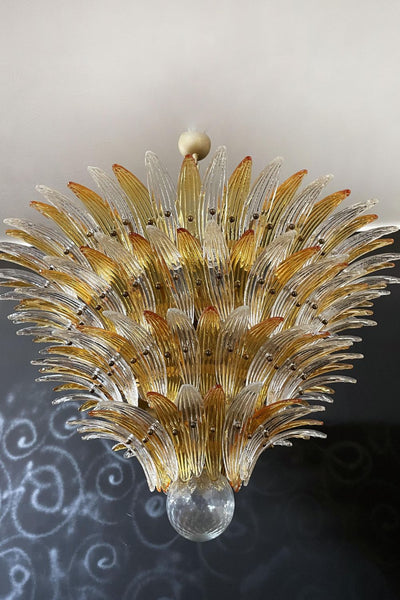 Amber and Clear Murano Glass Palmette Chandelier