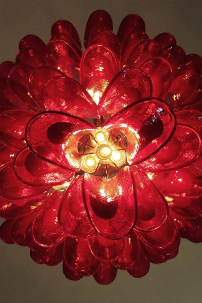 Mid-Century Red Murano Glass Petal Chandelier