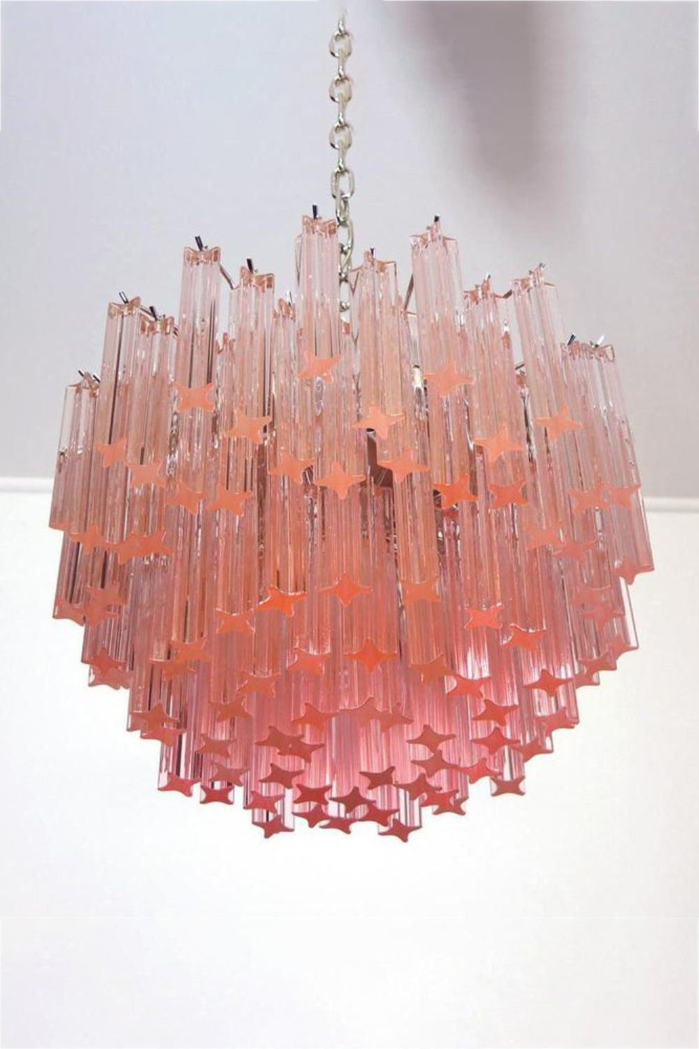 Venetian Pink Crystal Tube Murano Chandelier