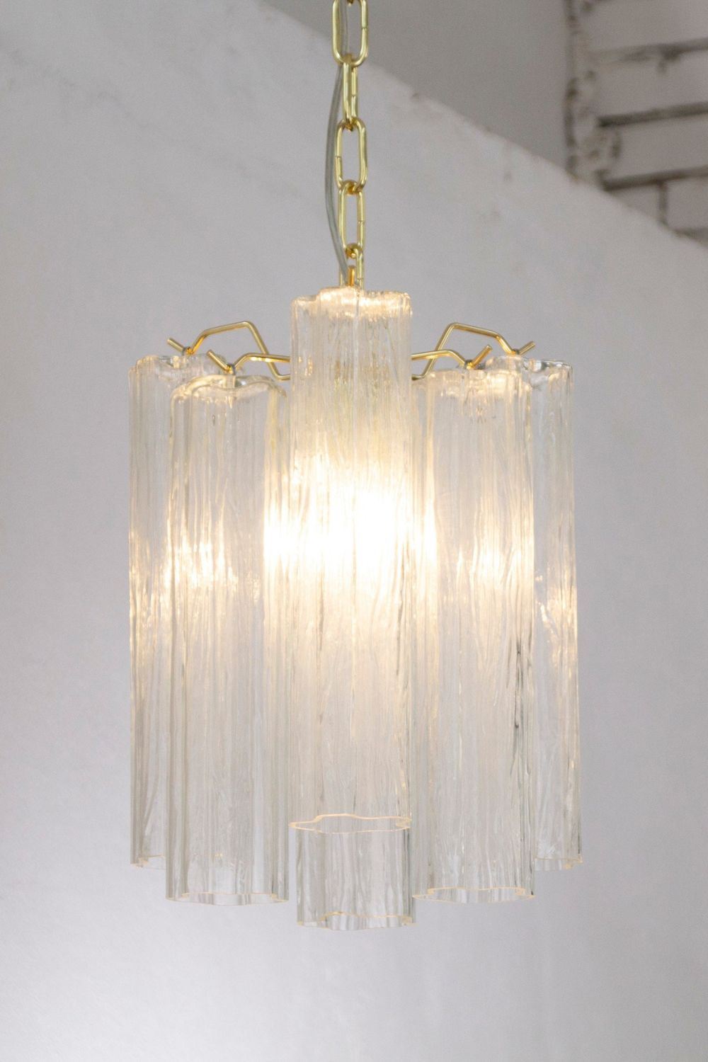 Clear Glass Tronchi Suspension Lamp, 1990s