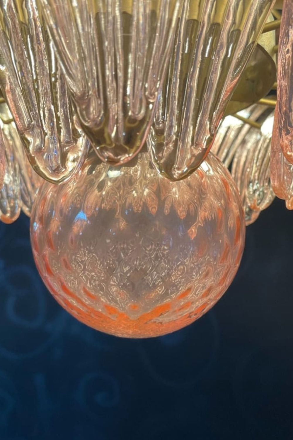 Vintage Murano Pink Palm Leaf Glass Chandelier