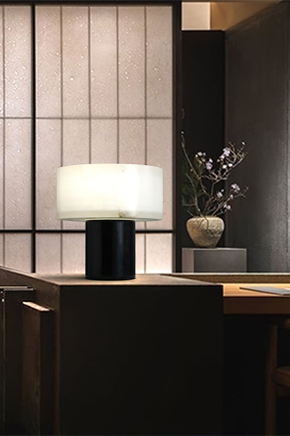 Alabaster Cylindrical Table Lamp