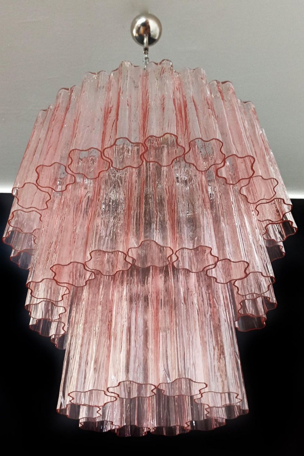 Murano light pink glass tube chandelier