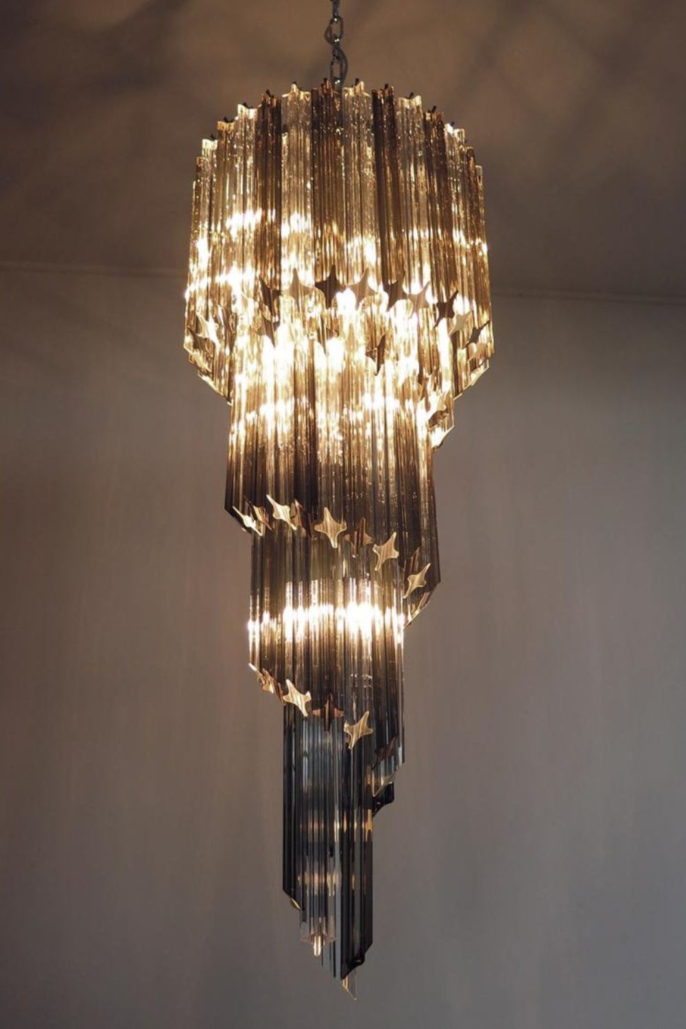 1983 Smoked Glass Prism Chandelier