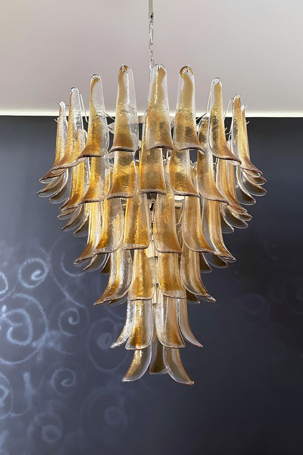 Amber Murano Glass Petal Cascade Chandelier