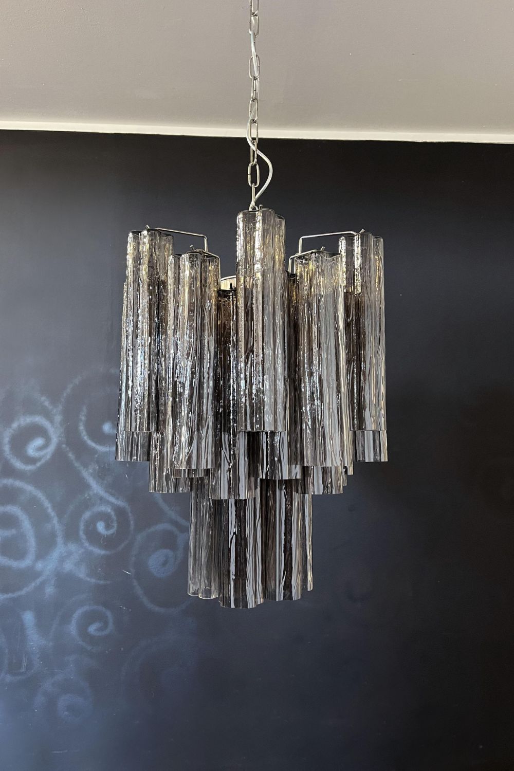 Vintage Smoked Glass Tube Chandelier