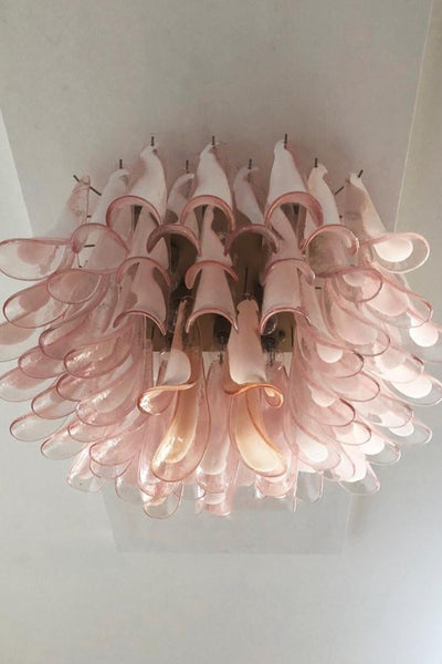 1990s Italian Murano Pink Flower Chandelier