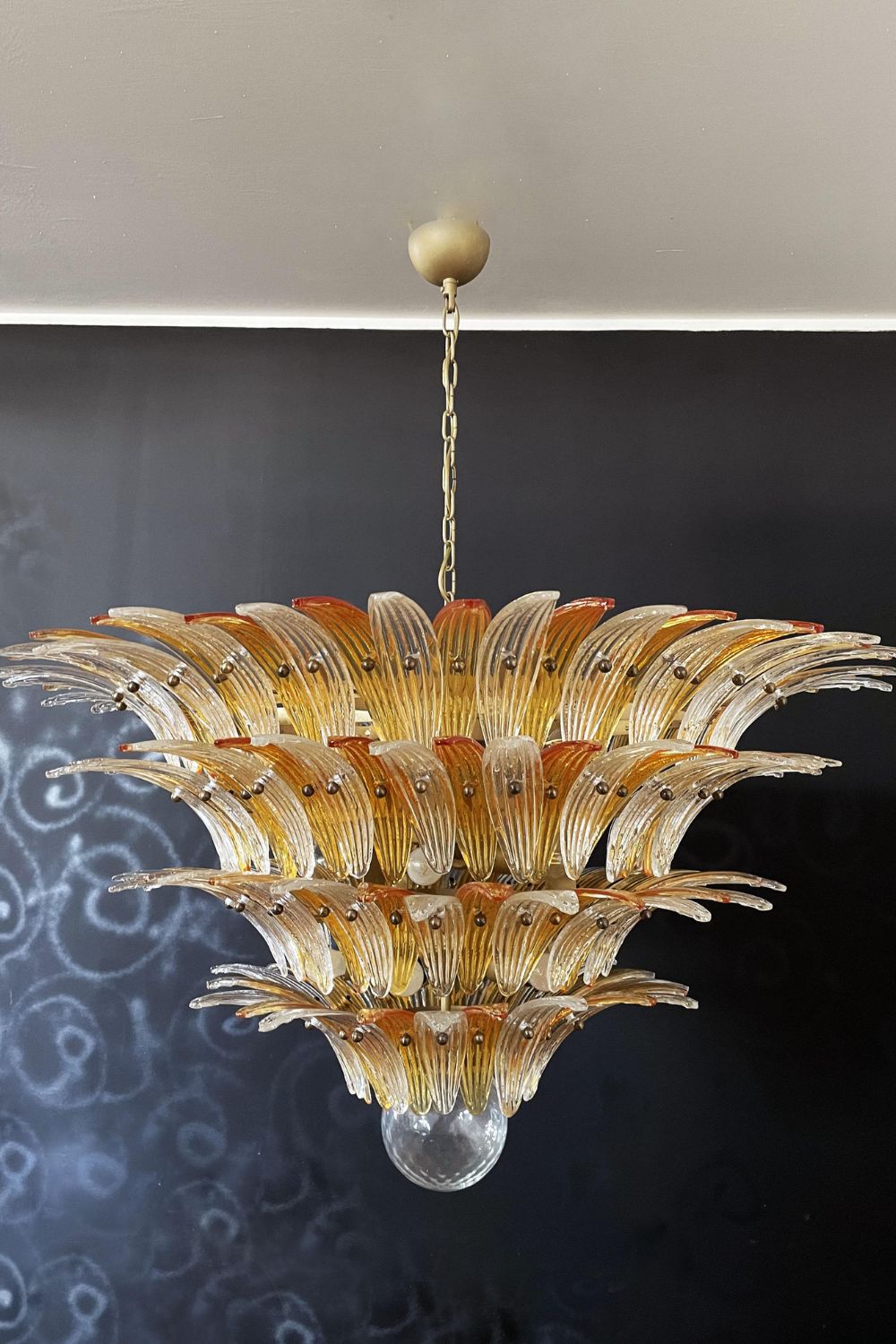 Amber and Clear Murano Glass Palmette Chandelier