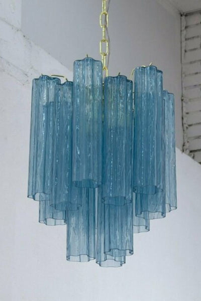 Retro Suspension Lamp with Blue Murano Glass Tubes