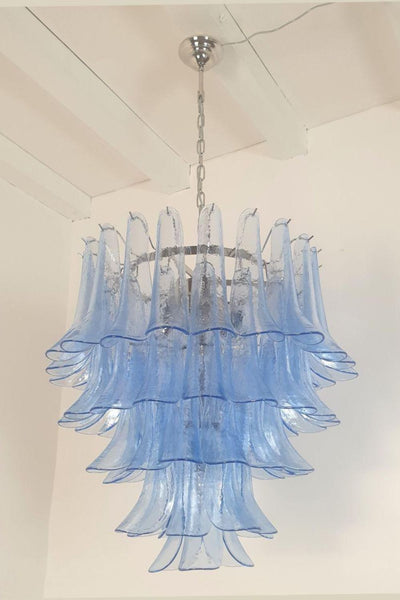 Vintage 1980s Blue Murano Glass Petal Chandelier