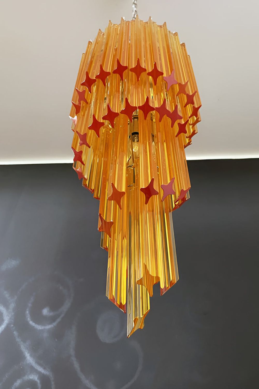 Amber Murano Glass Prism Spiral Chandelier