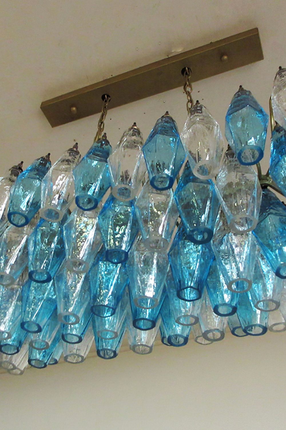 Vintage blue and clear glass Murano Poliedri chandelier