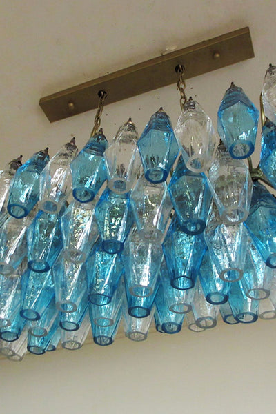 Vintage blue and clear glass Murano Poliedri chandelier