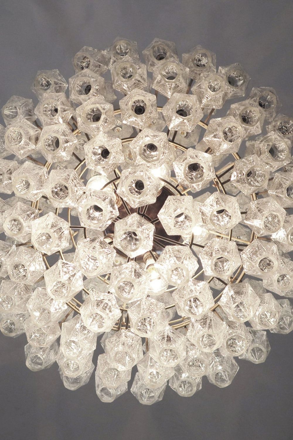 spherical Clear Murano Polyhedron Glass Chandelier