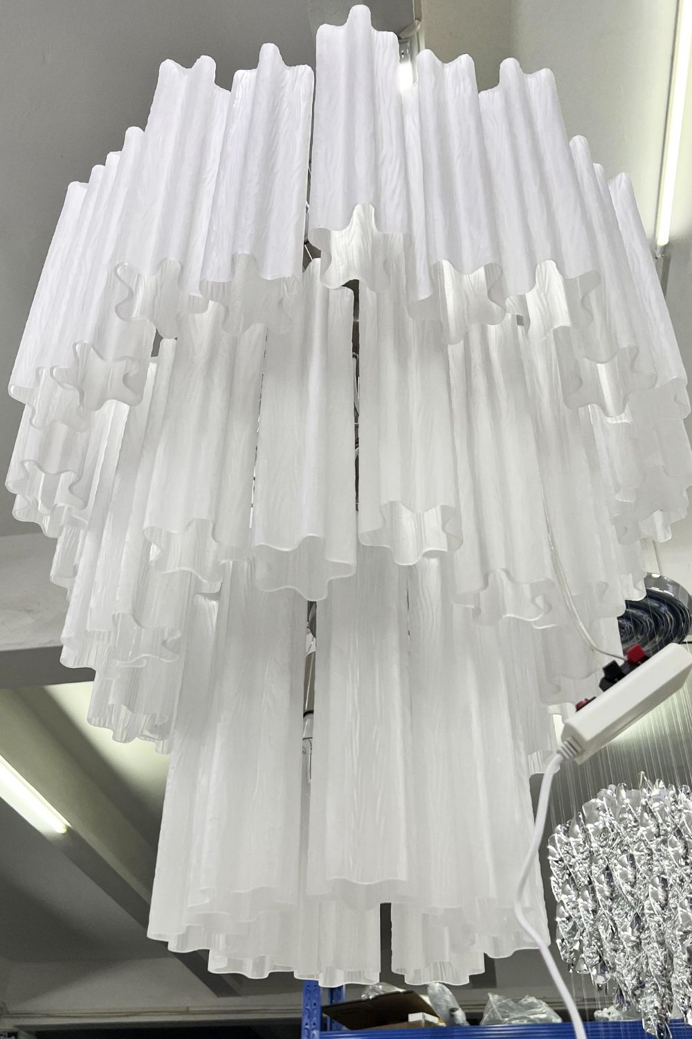 Three-tier Murano frosted white glass chandelier