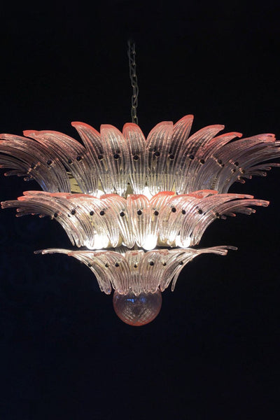 Murano Vintage Palm Pink Triple Glass Chandelier