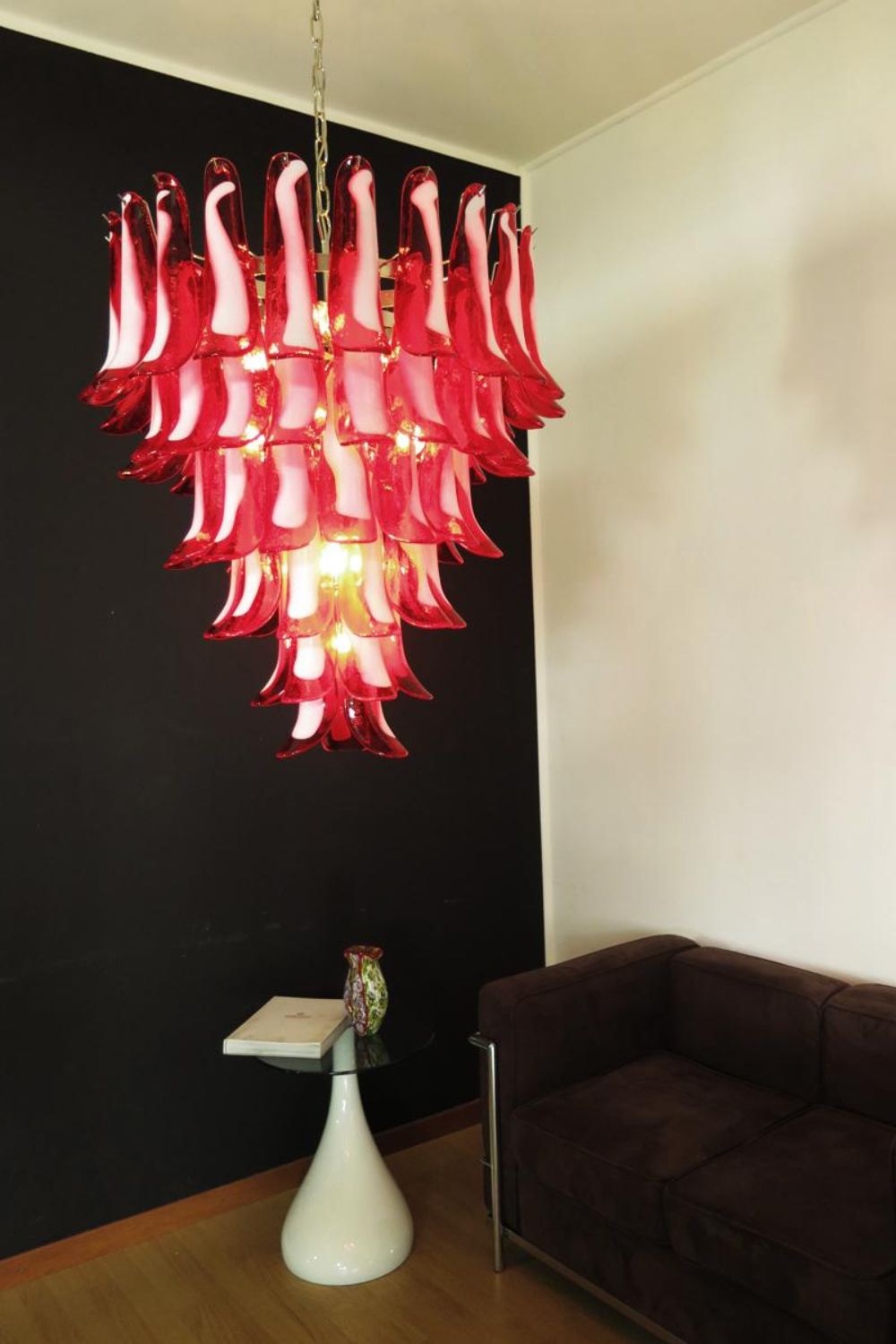 Mid-Century Red Murano Glass Petal Chandelier