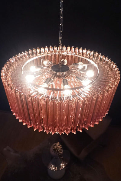 Large pink Murano Triedri glass prism chandelier