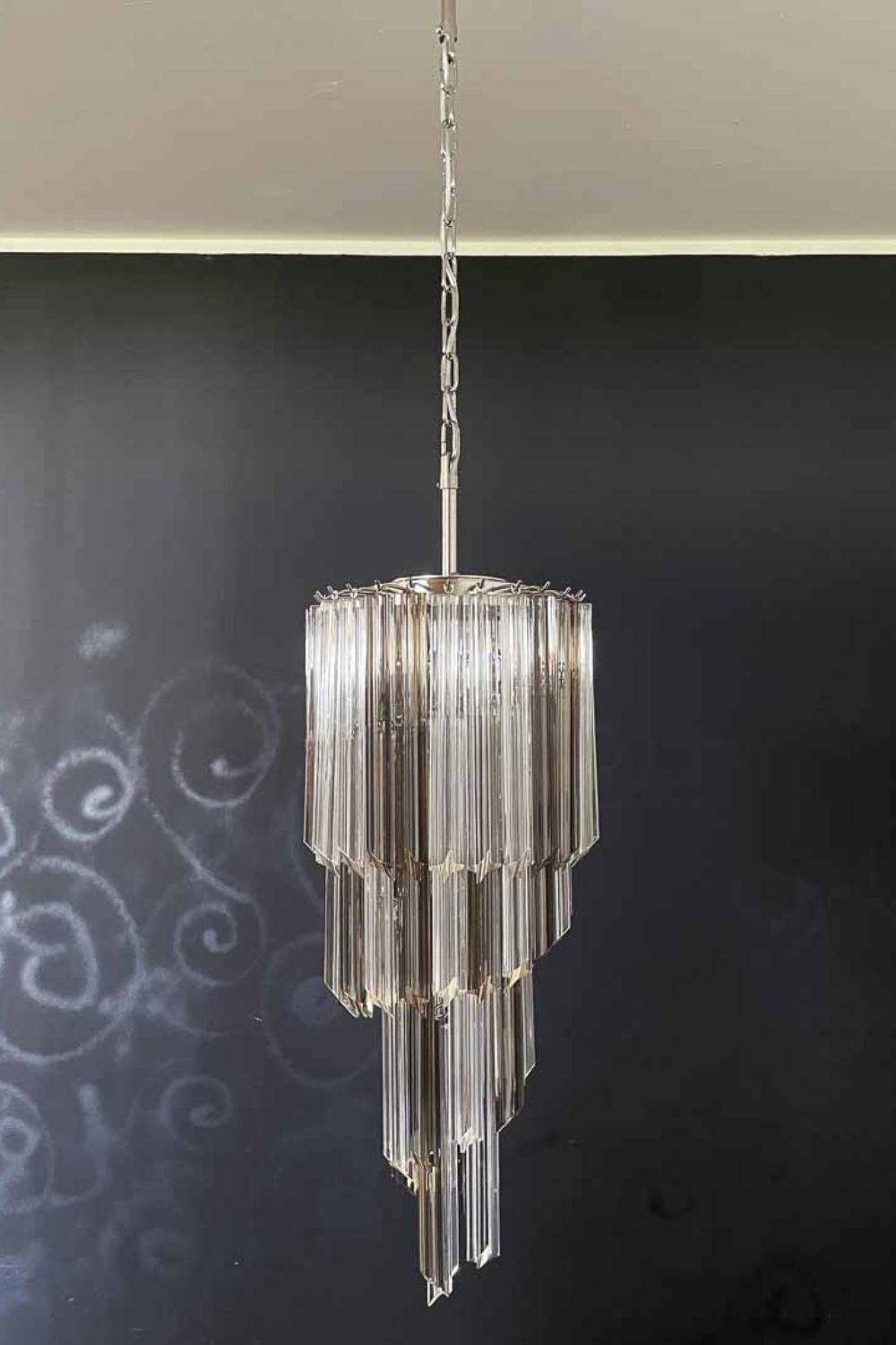 Vintage Smoked Murano Glass Prism Spiral Chandelier