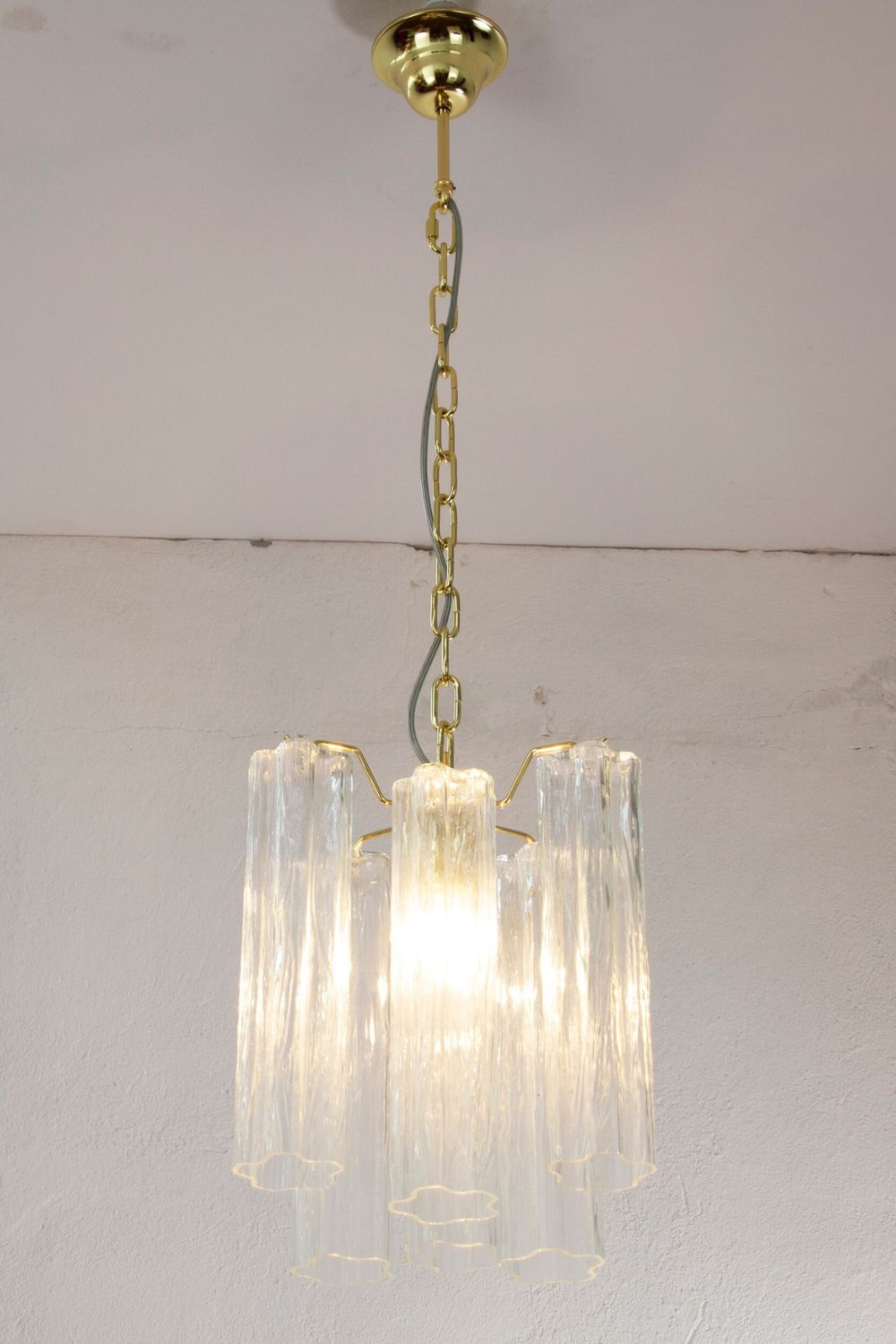 Clear Glass Tronchi Suspension Lamp, 1990s