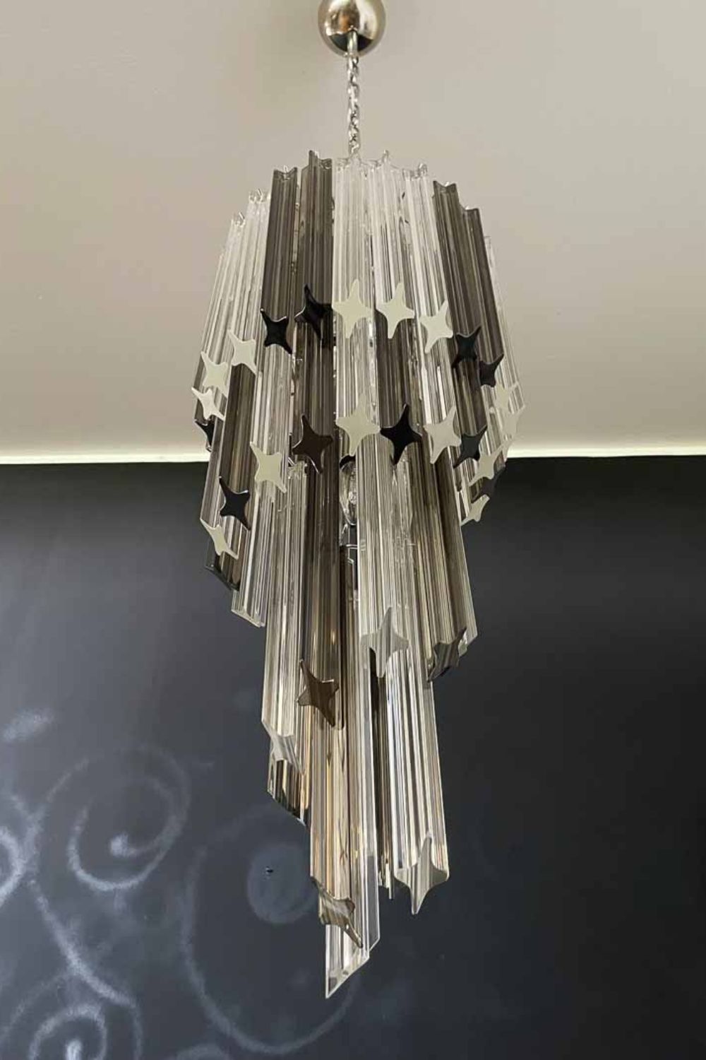 Vintage Smoked Murano Glass Prism Spiral Chandelier