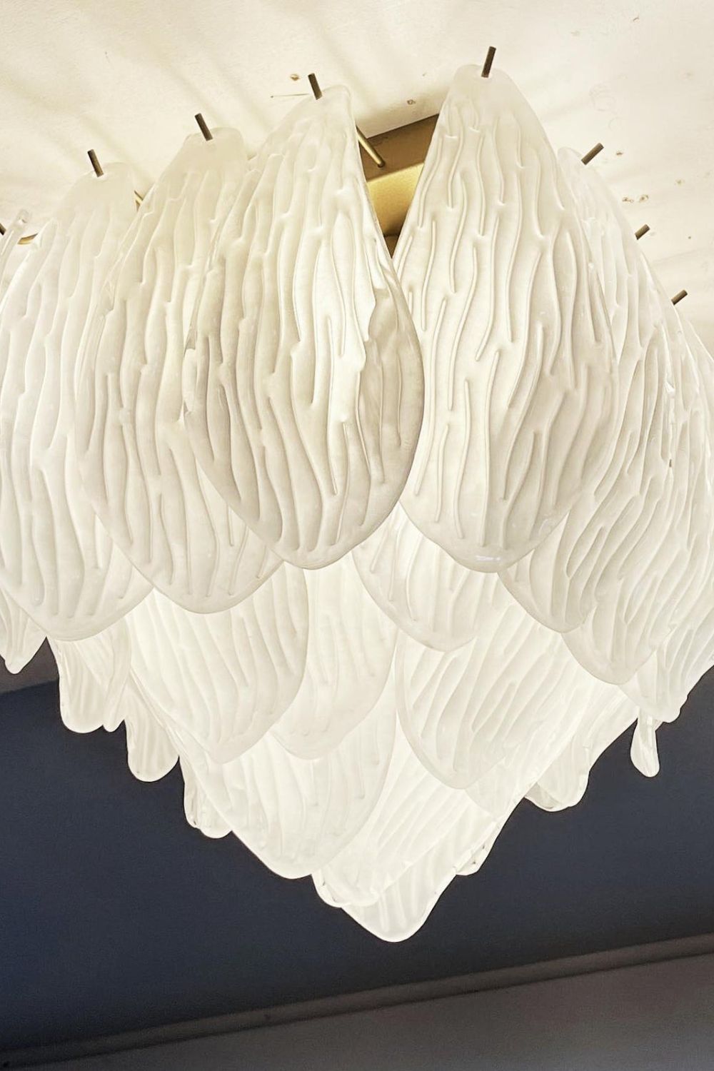 Vintage Murano Frosted Glass Leaf Ceiling Light