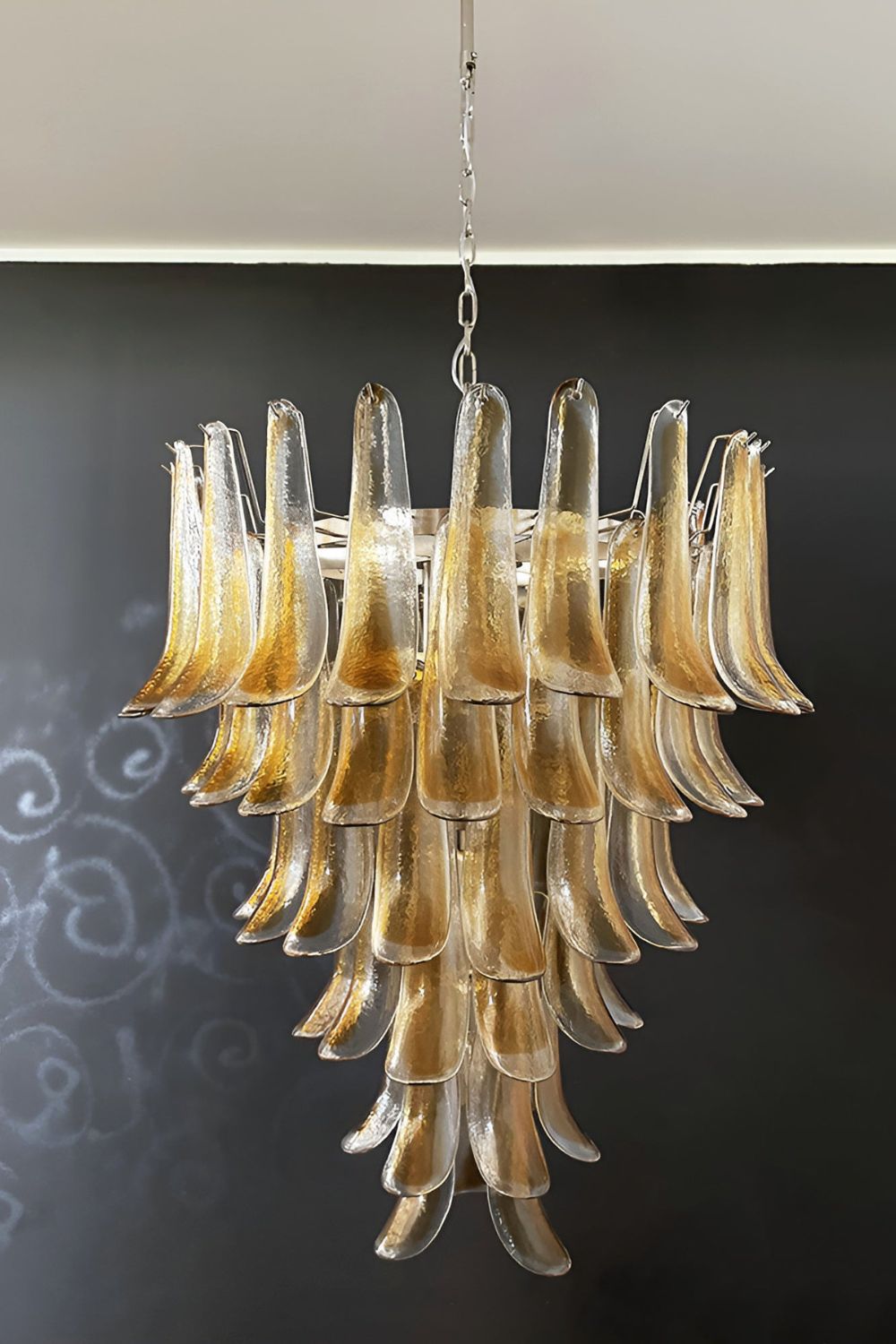 Amber Murano Glass Petal Cascade Chandelier