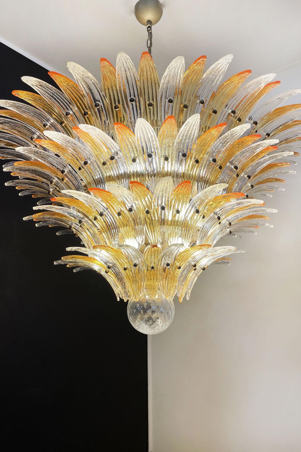 Amber and Clear Murano Glass Palmette Chandelier