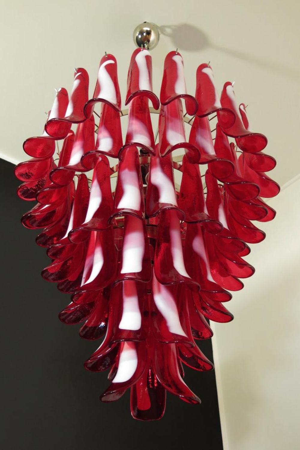 Mid-Century Red Murano Glass Petal Chandelier